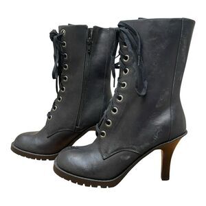 Chinese Laundry 3.5 Heeled Boots Oracle Leather Black Zip Mid Calf Combat Sz 7.5
